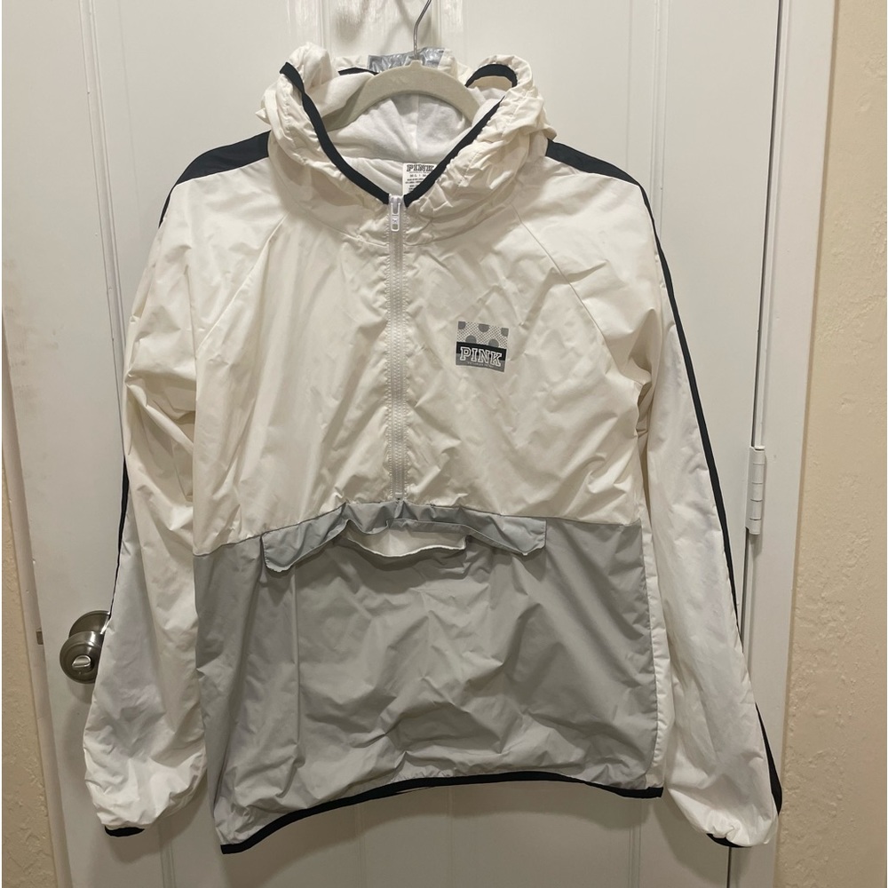 Pink Victoria Secret white nylon rain pullover hooded rain jacket
